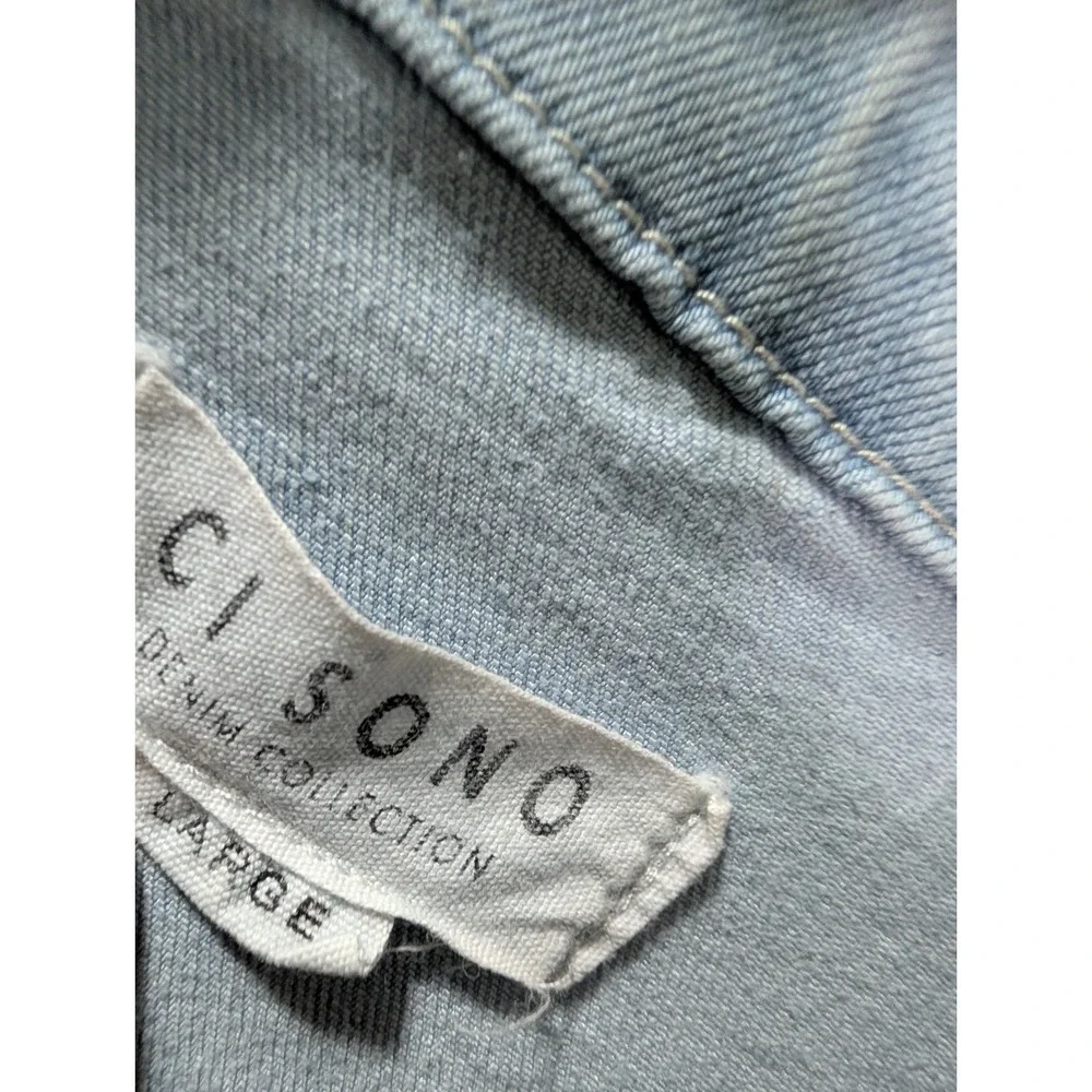 Sono Light Wash Denim Jacket Size L Cropped‎ Button Front Stretch Y2K Style